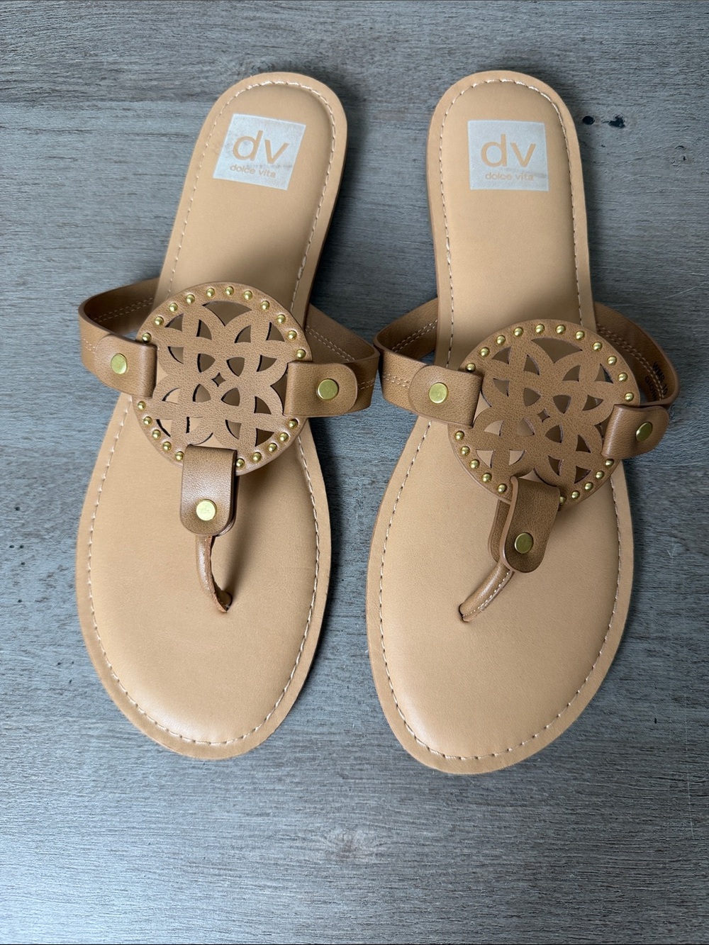 DV by Dolce Vita Tan Cutout Medallion Thong Sandals